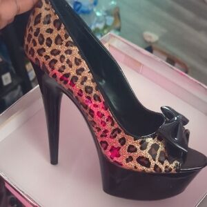 Leopard Print Peep Toe Platform Heels